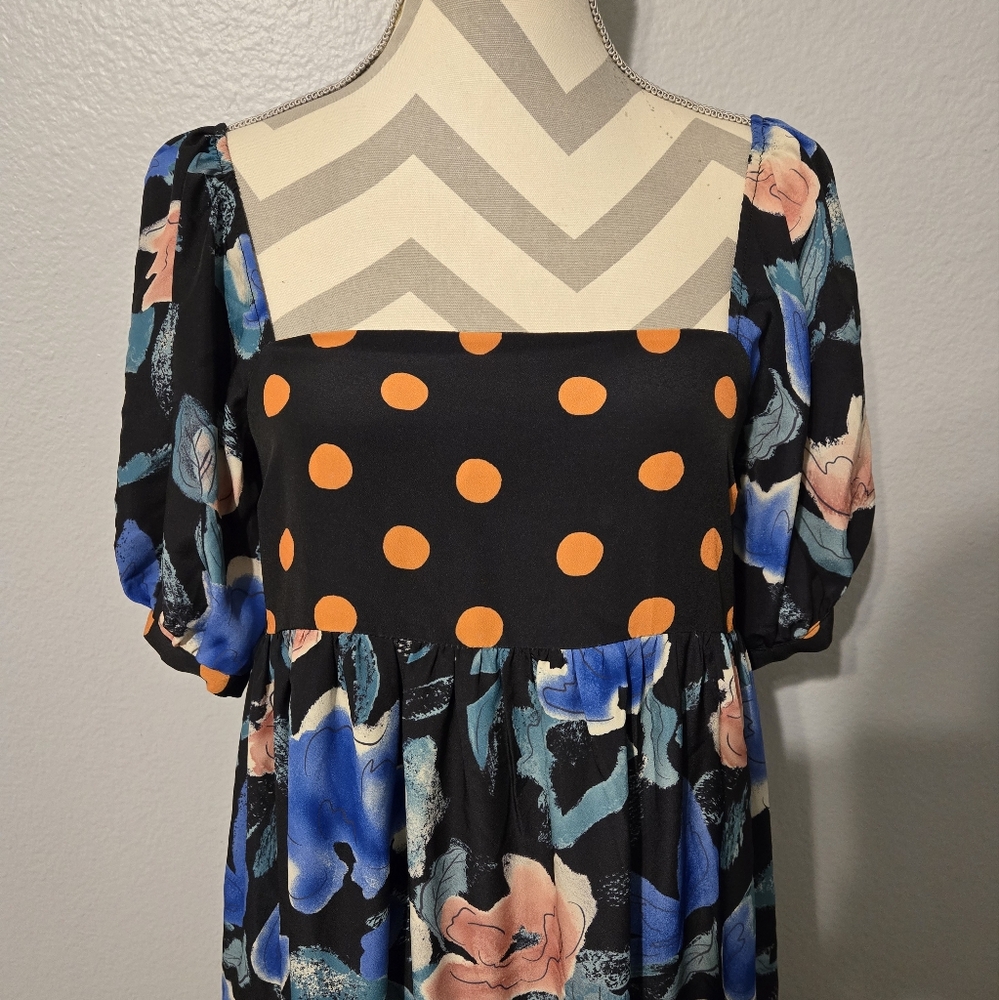 ​Capulet Mixed Print Maxi Dress Floral Polka Dot Tiered Puff Sleeve Size XS - Picture 4 of 16